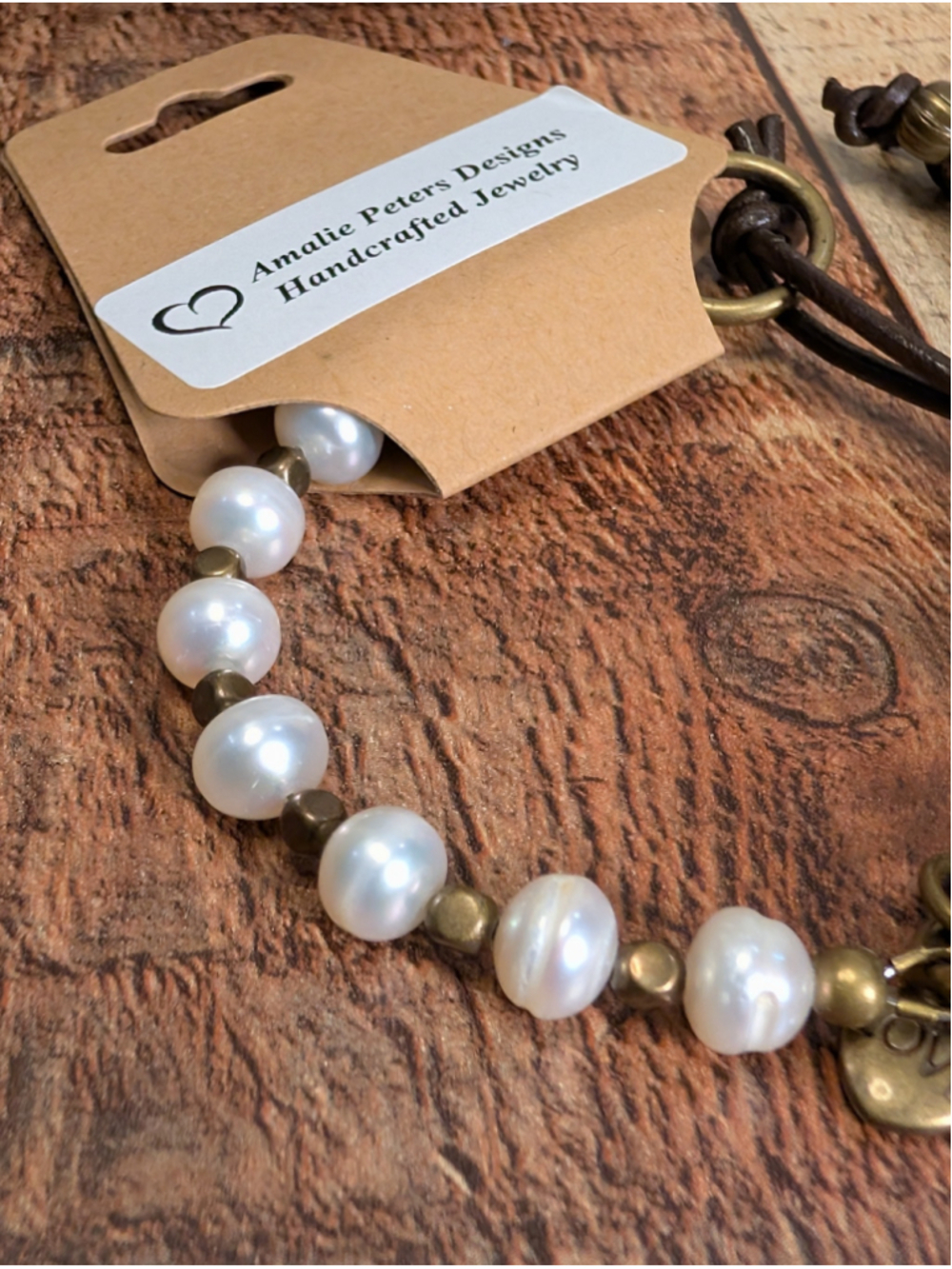NEW Artisan Ivory Genuine Pearl Brown Knotted Leather Cord Bracelet Minimal - Picture 4 of 6